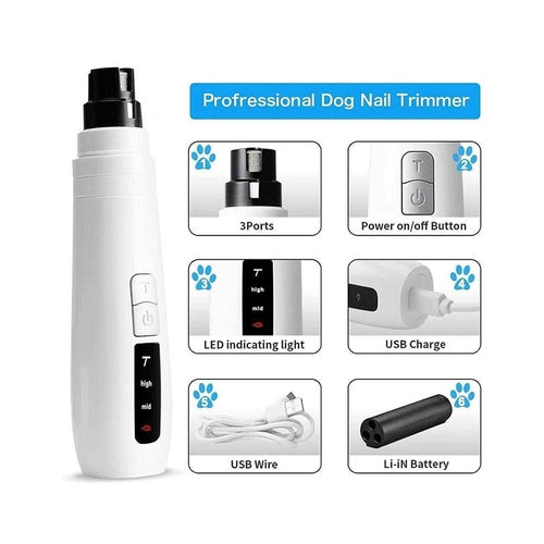 Pet Nail Grinder Dog Cat Electric Trimmer Turbo USB Rechargeable Claw